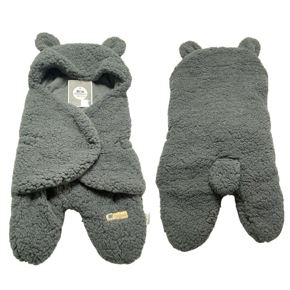 BLUE SNAIL Baby Receiving Blanket Fuzzy Bear Gray NWT OS 10-40‎
